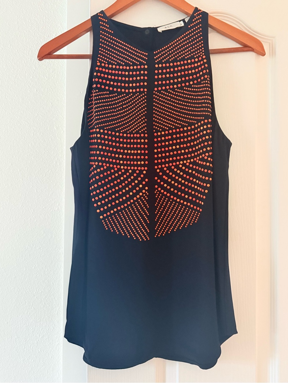 A.L.C. Studded Sleeveless Blouse Black Orange Geometric Top Size 6